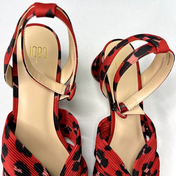 NWOB Cabi Siren Red Black Leopard Animal Print Ankle Strap Sandals Women 9 - Picture 3 of 12